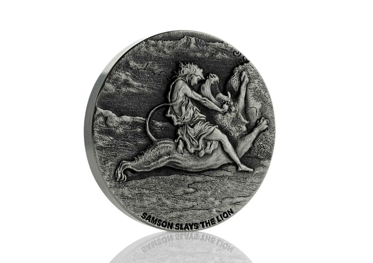 2019 2 oz .999 Silver Coin - Samson Slays the Lion - Biblical Coin Series