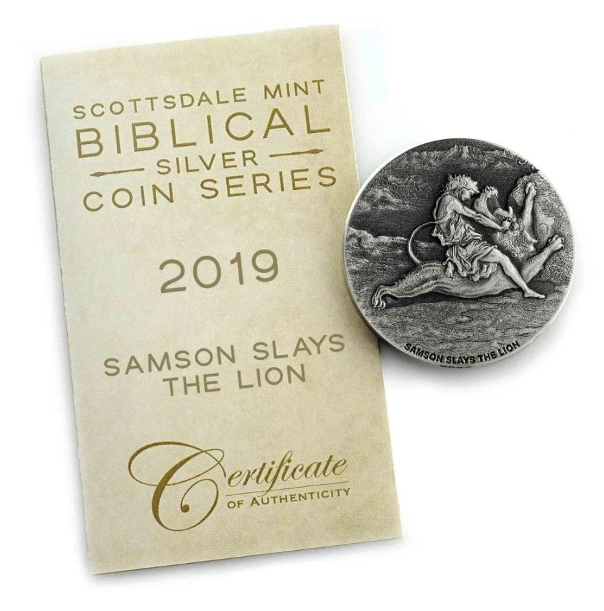 2019 2 oz .999 Silver Coin - Samson Slays the Lion - Biblical Coin Series