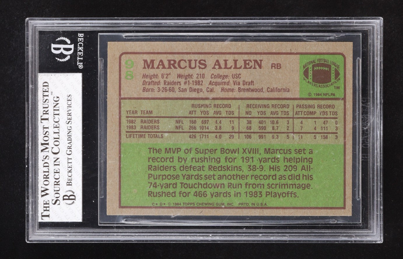 Marcus Allen 1984 Topps #98 (BGS 7)