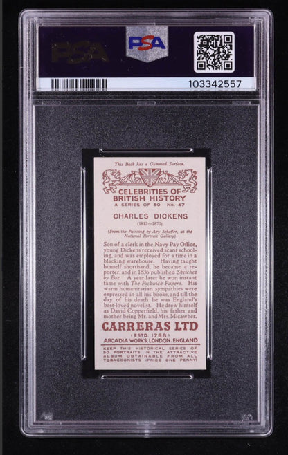 Charles Dickens 1935 Carreras Celebrities of British History #47 (PSA 8)