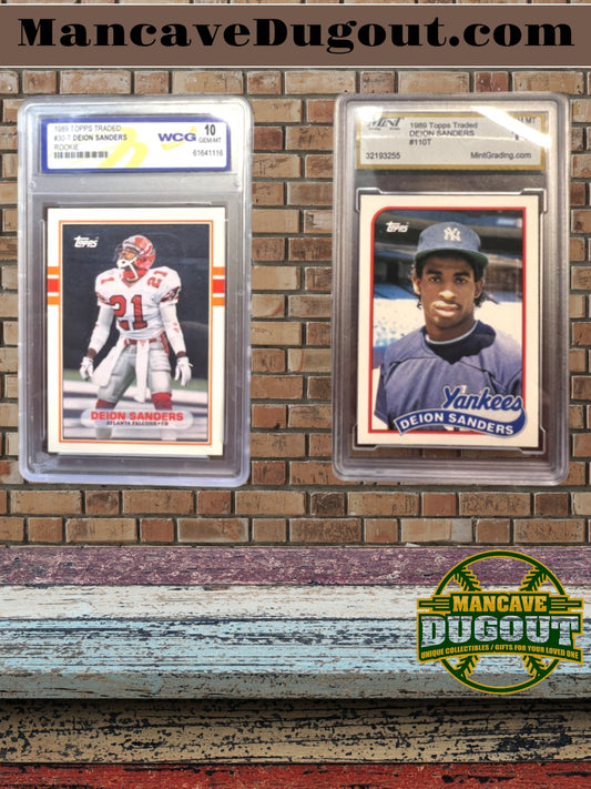 1989 Topps Traded - DUEL - Deion Sanders Rookie Cards - Mint 10 – Baseball (110T) and Football (30T)