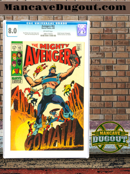 The Avengers #63 (Marvel, 1969) — CGC 8.0 VF (Off White Pages) - Hawkeye Becomes Goliath