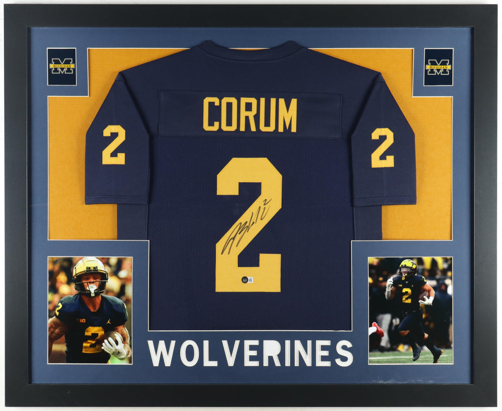 Blake Corum Signed Custom Framed Jersey Display (Beckett) - Michigan Wolverines