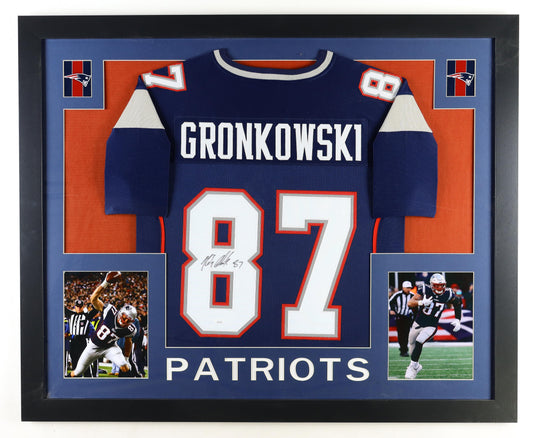 Rob Gronkowski Signed Custom Framed Jersey Display (JSA) - New England Patriots