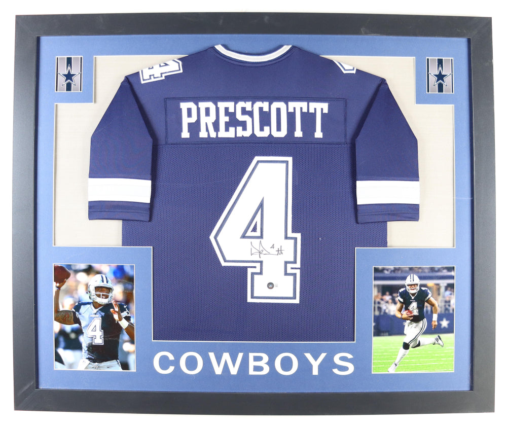 Dak Prescott Signed Custom Framed Jersey Display (Beckett) - Dallas Cowboys