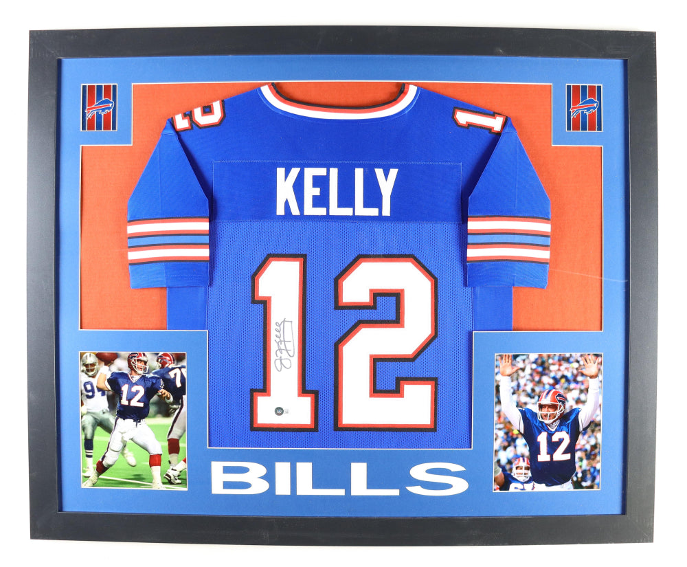 Jim Kelly Signed Custom Framed Jersey Display (Beckett) - Buffalo Bills
