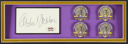 Kareem Abdul-Jabbar Signed Lakers Custom Framed Cut Display with (4) Lakers Championship Pins