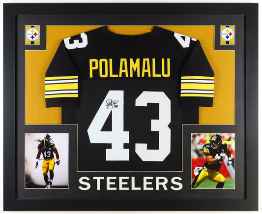 Troy Polamalu Signed Custom Framed Jersey Display (JSA) - Pittsburgh Steelers