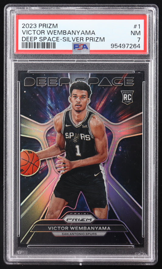 Victor Wembanyama 2023-24 Panini Prizm Deep Space Prizms Silver #1 RC (PSA 7)