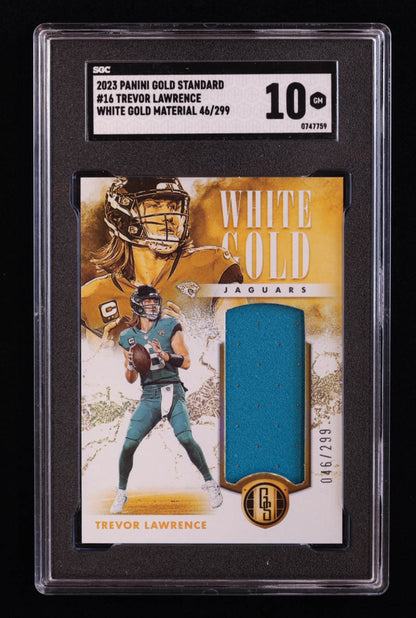 Trevor Lawrence 2023 Panini Gold Standard White Gold Materials #16 #046/299 (SGC 10)