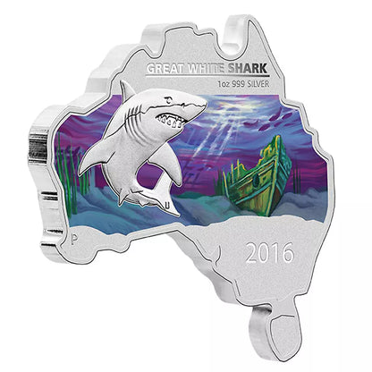 2016 Perth mint Australia $1 MAP COIN GREAT WHITE SHARK SILVER 1oz - ONLY 6000!!!