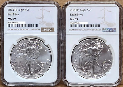 2025 P Silver Eagle with Eagle Privy NGC MS69 with Brown Label