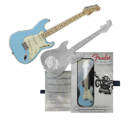 2023 1 oz Silver Fender Stratocaster Daphne Blue Guitar Coin