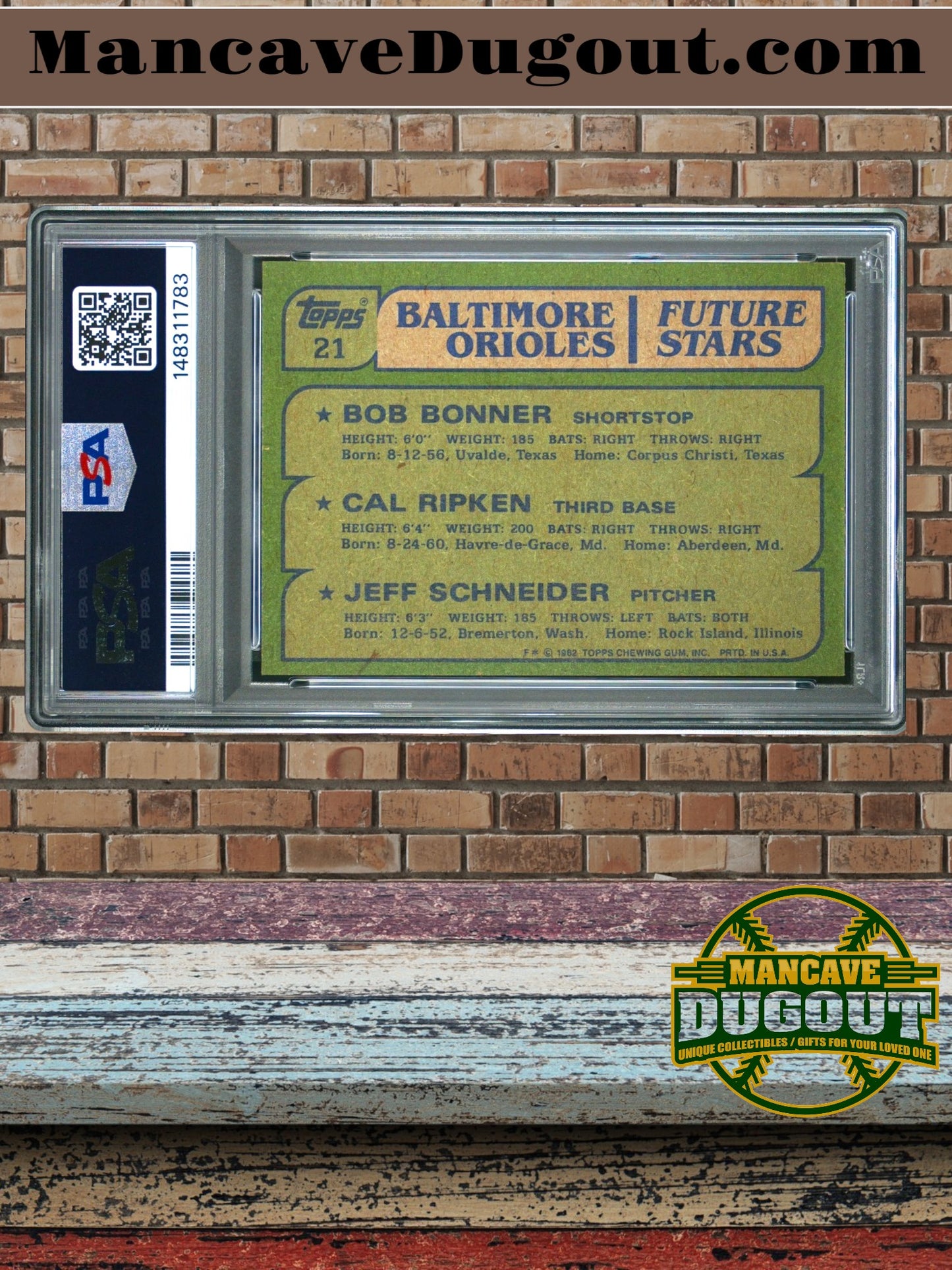 1982 Topps Orioles Future Stars #21 - Bonner • Cal Ripken Jr. • Schneider PSA 6 (EX MT)