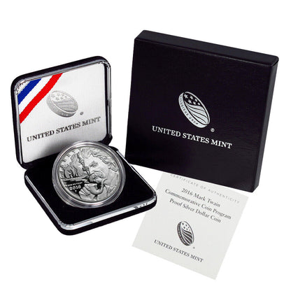 2016-P $1 Proof Mark Twain Commemorative Silver Dollar, OGP & COA