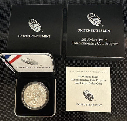 2016-P $1 Proof Mark Twain Commemorative Silver Dollar, OGP & COA