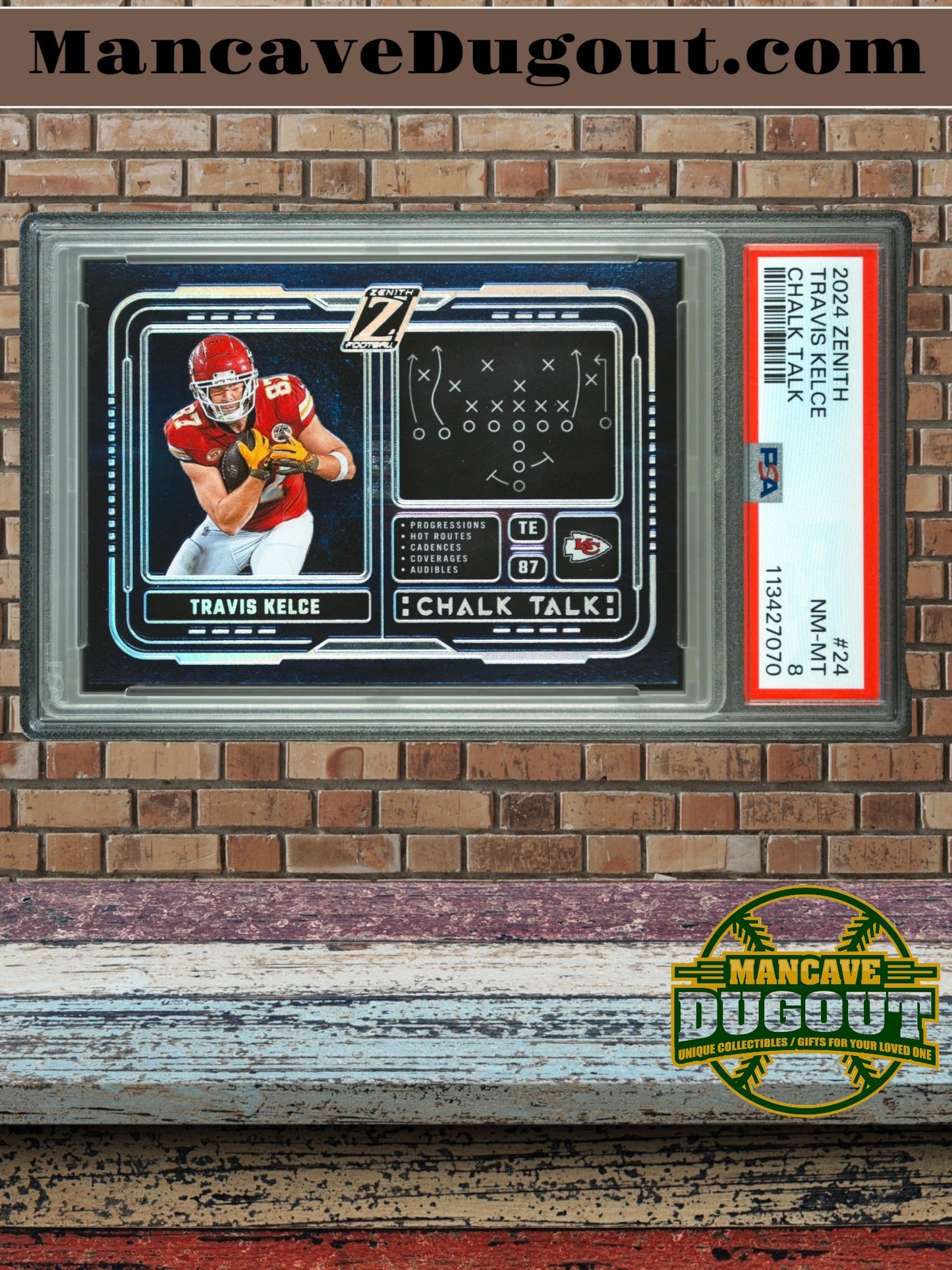 2024 Panini Zenith #24 Travis Kelce – Chalk Talk – PSA 8 (NM MT)