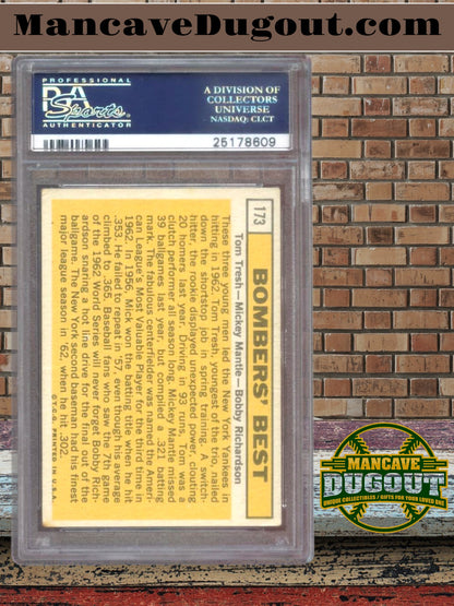 1963 Topps #173 Bombers’ Best – Mantle / Tresh / Richardson – PSA 3