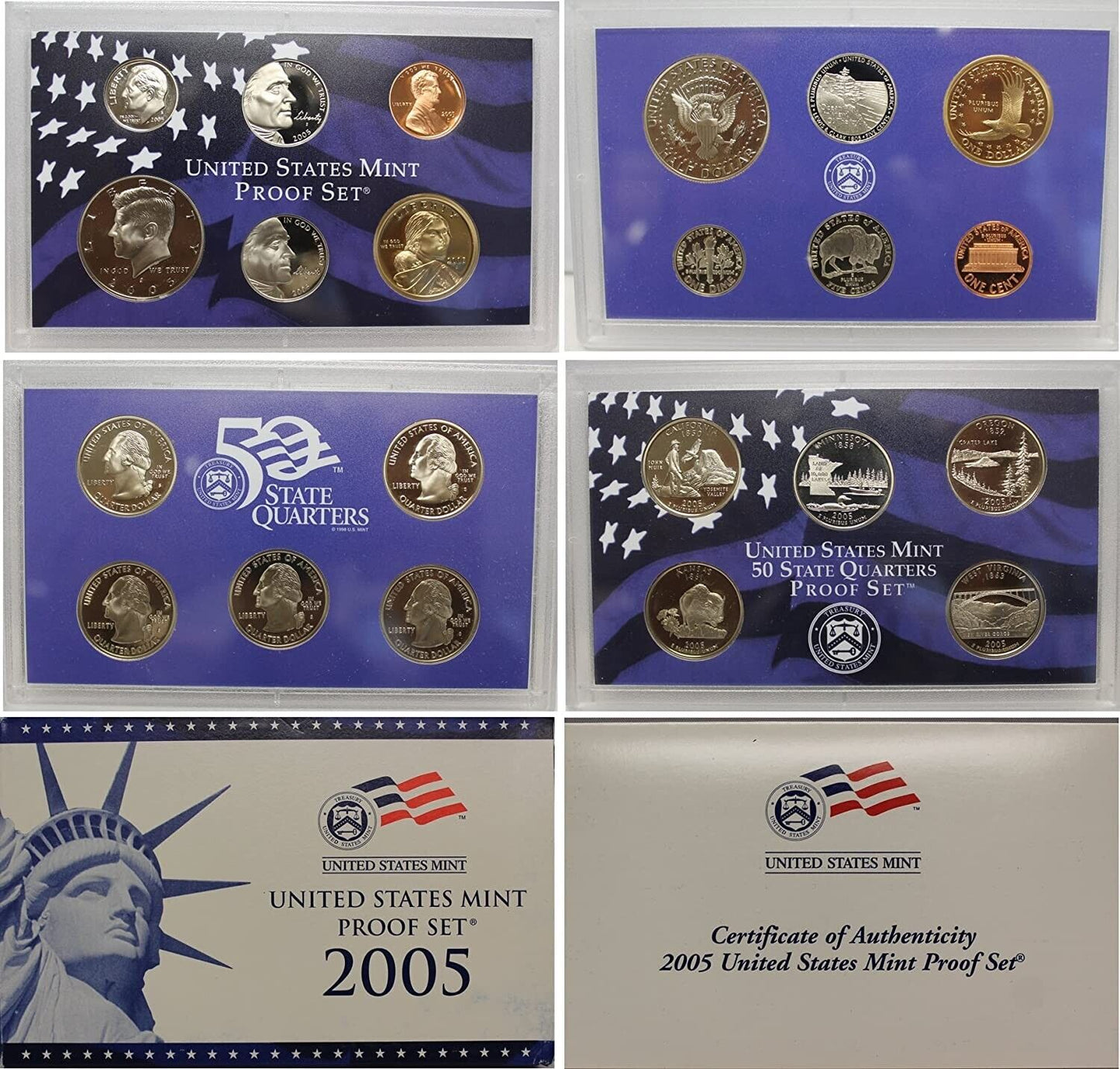 2005 US STATE QUARTER 5 COIN PROOF SET IN US MINT PACKAGING & COA