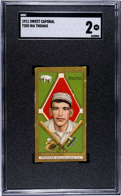 1911 T205 Gold Border – Ira Thomas - Philadelphia Athletics – Sweet Caporal Back SGC 2
