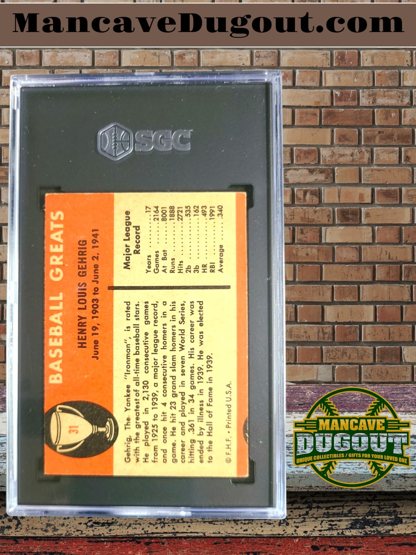 1961 Fleer Baseball Greats #31 – LOU GEHRIG - SGC 5 (EX) – New York Yankees – Hall of Fame Legend