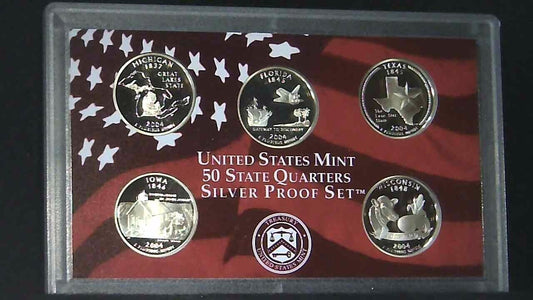 2004-S US Mint State Quarter 90% Silver Proof Set 5 Coins