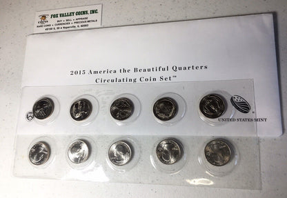 2015 American the Beautiful Quarters Circulating P&D 10 Coin Mint Set