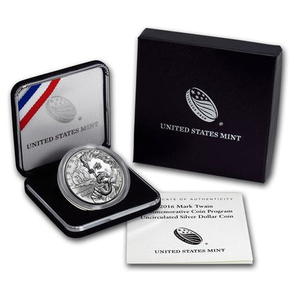 2016 P Mark Twain $1 Silver Dollar MS/UNC Commemorative Coin w/Box & COA