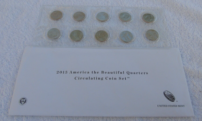 2015 American the Beautiful Quarters Circulating P&D 10 Coin Mint Set