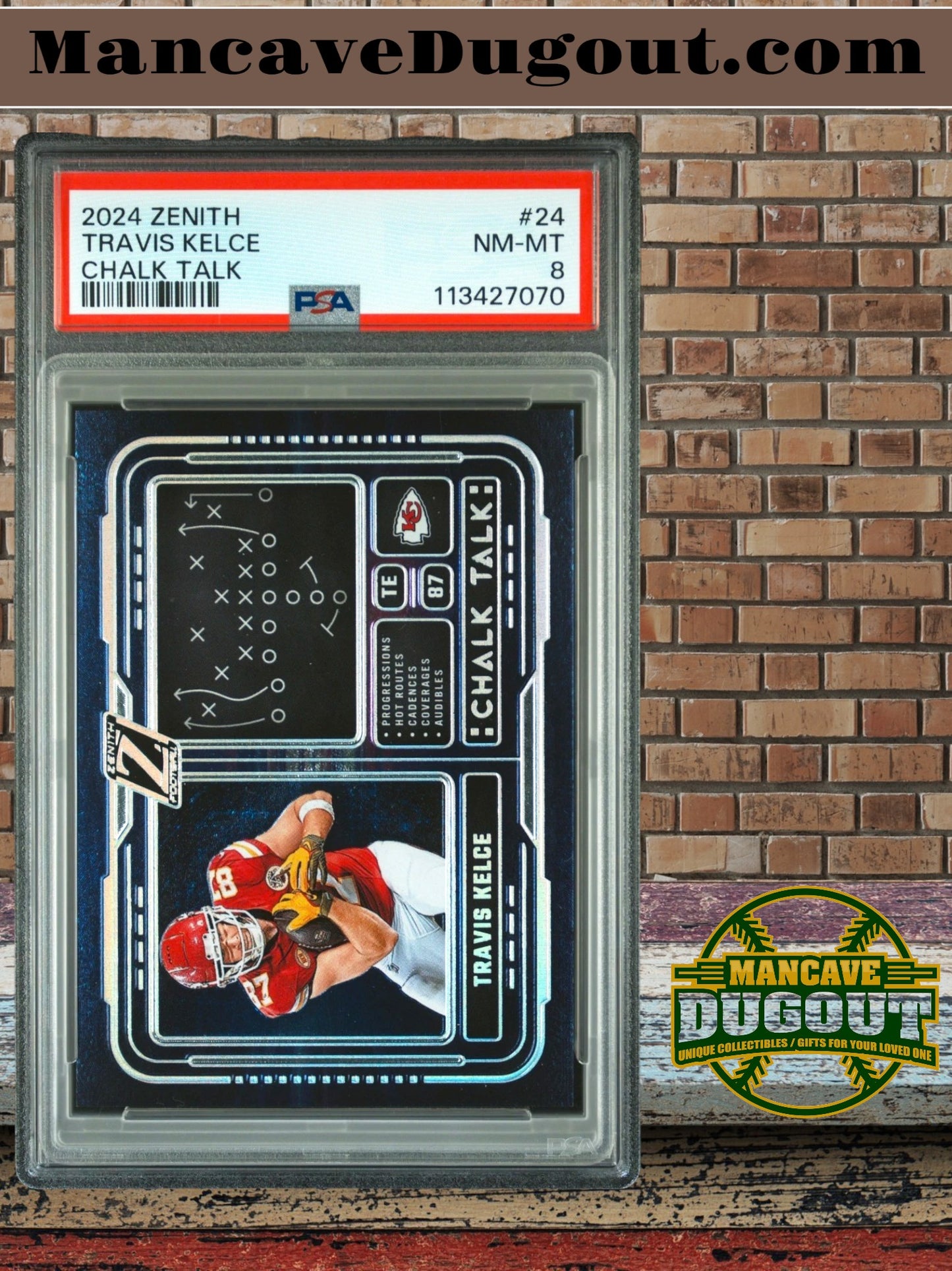 2024 Panini Zenith #24 Travis Kelce – Chalk Talk – PSA 8 (NM MT)