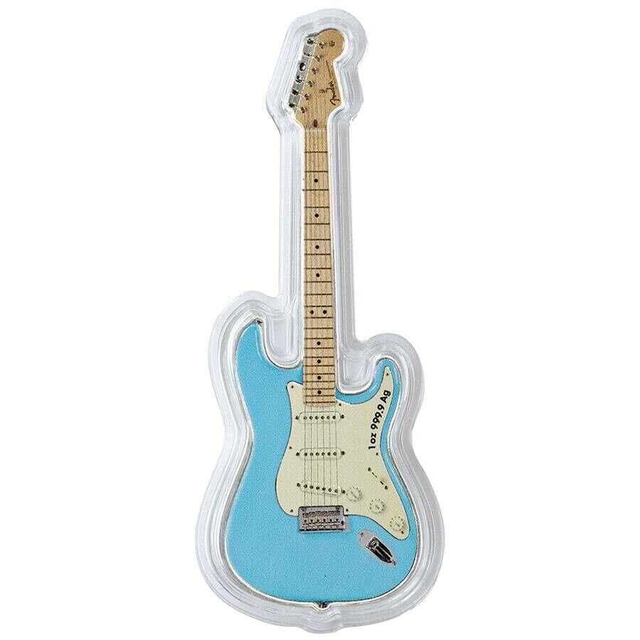 2023 1 oz Silver Fender Stratocaster Daphne Blue Guitar Coin