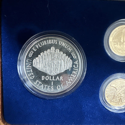 1987 4-Coin US Constitution $5 Gold & Silver Dollar Set Proof &In Box w/ COA