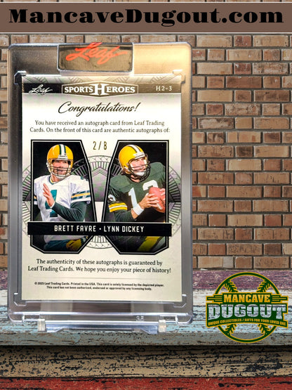 2025 Leaf Sports Heroes Dual Auto Brett Favre/Lynn Dickey SSP 2/8 ! Leaf Sealed+Bonus Card 1/1