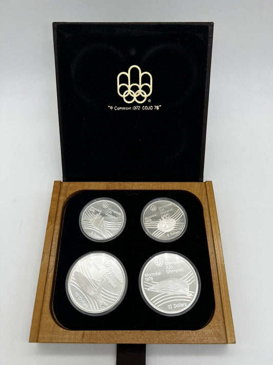 1976 - Canada 4 pc Olympic Coins, Series 7, Gem Cameo Proof w/Wooden Case