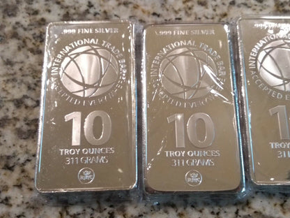 10 oz Silver Bar- ITB International Trade Bar .999 Fine Silver