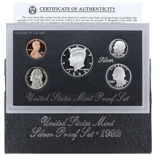 1992-S U.S Mint Silver Proof 5 Coin Set W/ Original Box & COA