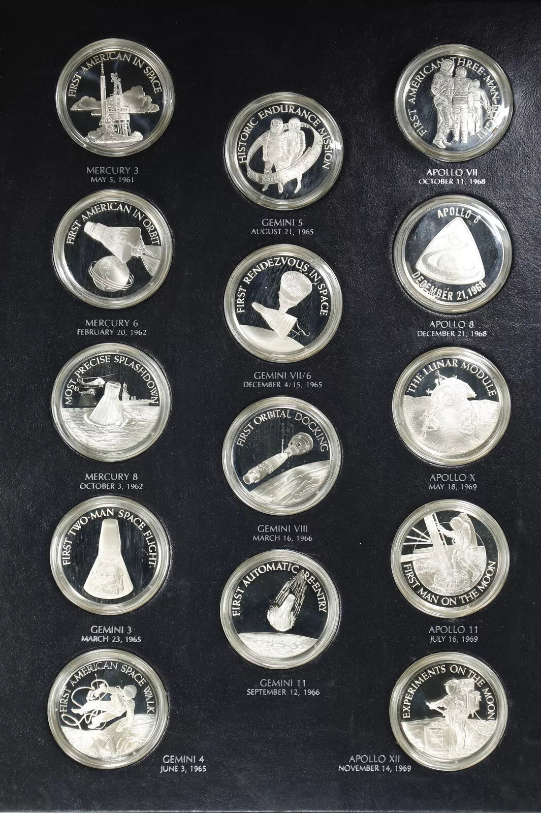 Franklin Mint Official American Space Flight Silver Anniversary 24 Silver Medals