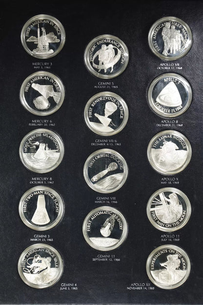 Franklin Mint Official American Space Flight Silver Anniversary 24 Silver Medals