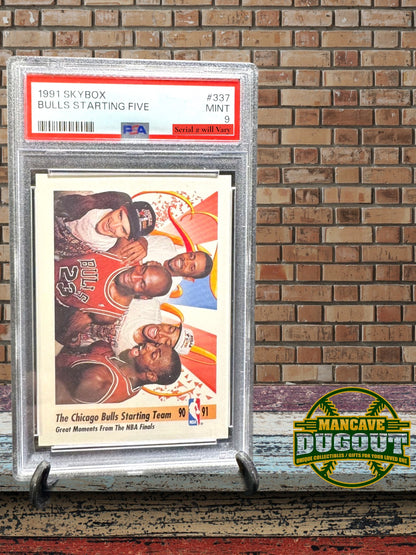 1991 SkyBox #337 Chicago Bulls Starting 5 – PSA 9 Mint - Jordan • Pippen • Grant • Paxson • Cartwright