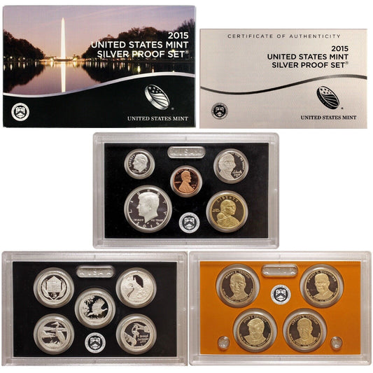 2015 S Proof Set Original Box & COA 14 Coins 90% Silver