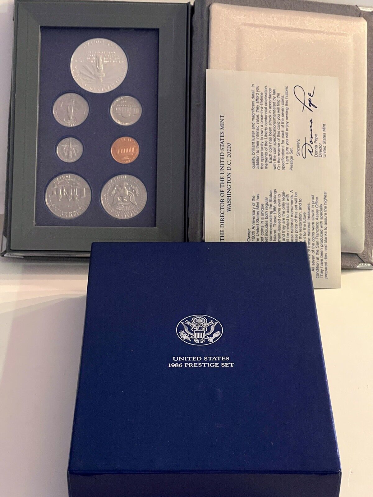 1986 UNITED STATES PRESTIGE SILVER PROOF SET IN ORIGINAL MINT FELT CASE WITH COA