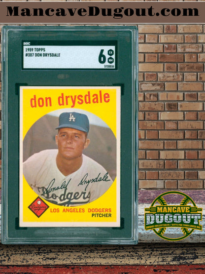 1959 Topps Baseball Card - #387 Don Drysdale, SGC 6 EX/NM