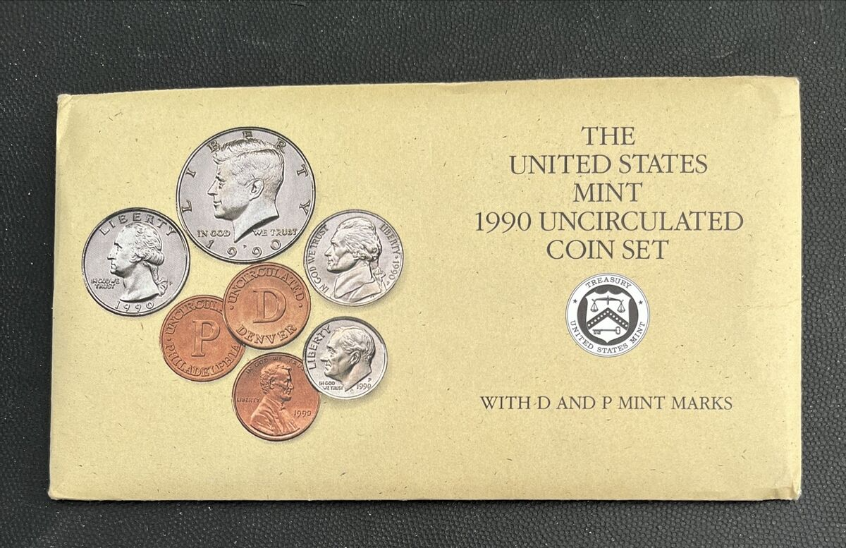 1990 P & D United States Mint Set Uncirculated 10 Coins Original Cello Packaging