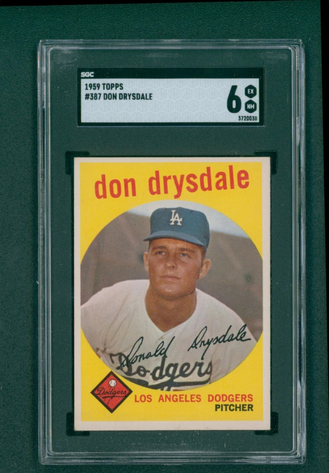 1959 Topps Baseball Card - #387 Don Drysdale, SGC 6 EX/NM