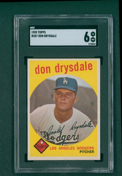 1959 Topps Baseball Card - #387 Don Drysdale, SGC 6 EX/NM
