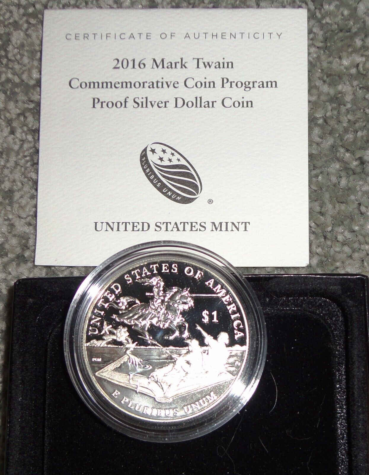 2016-P $1 Proof Mark Twain Commemorative Silver Dollar, OGP & COA