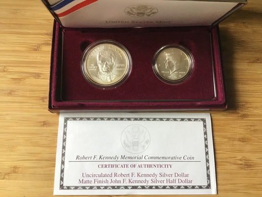 1998 Kennedy Uncirculated Collector 2 Coin Set Matte Finish Half + Silver Dollar