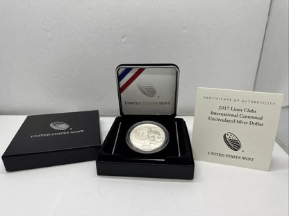 2017 Lions Club Uncirculated Commemorative Silver Dollar with Box & COA