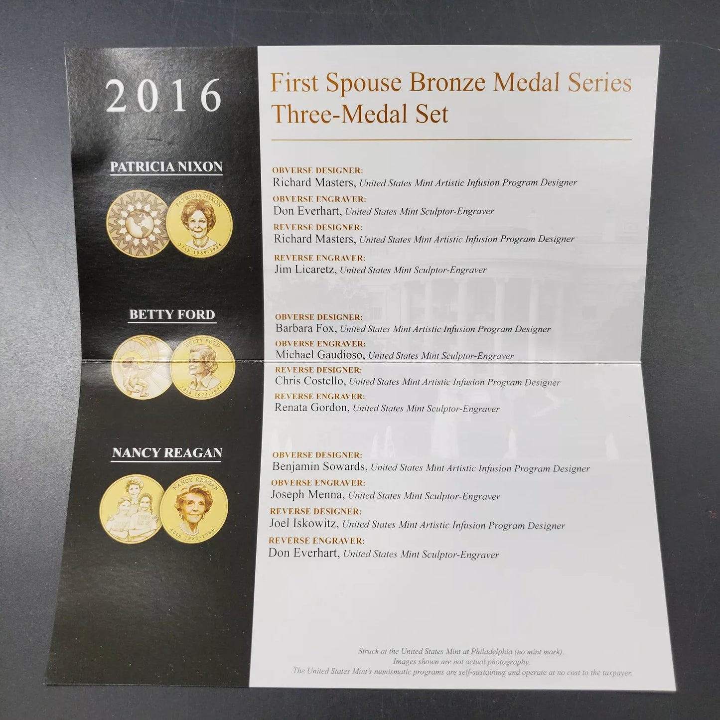 2016 First Spouse Bronze Medal Series Three (3) Medal Set U.S. Mint Unc