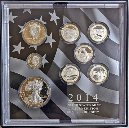 2014 U.S. Mint Limited Edition Silver Proof Set Box Slip Cover COA STOCK